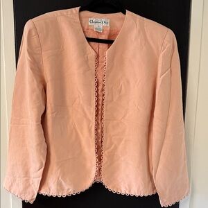 Vintage Christian Dior silk jacket/blazer collarless design, scalloped edge trim